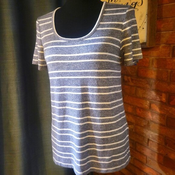 Banana Republic Gray & Lt Cream Stripe Short-Sleeved Sweater "T" - Size XS - Picture 1 of 8